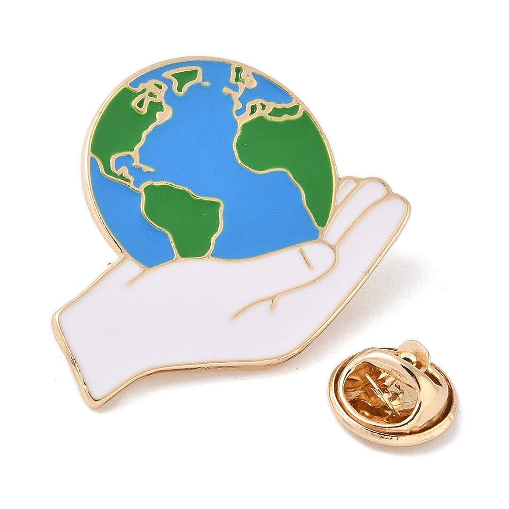 World globe hand enamel pin