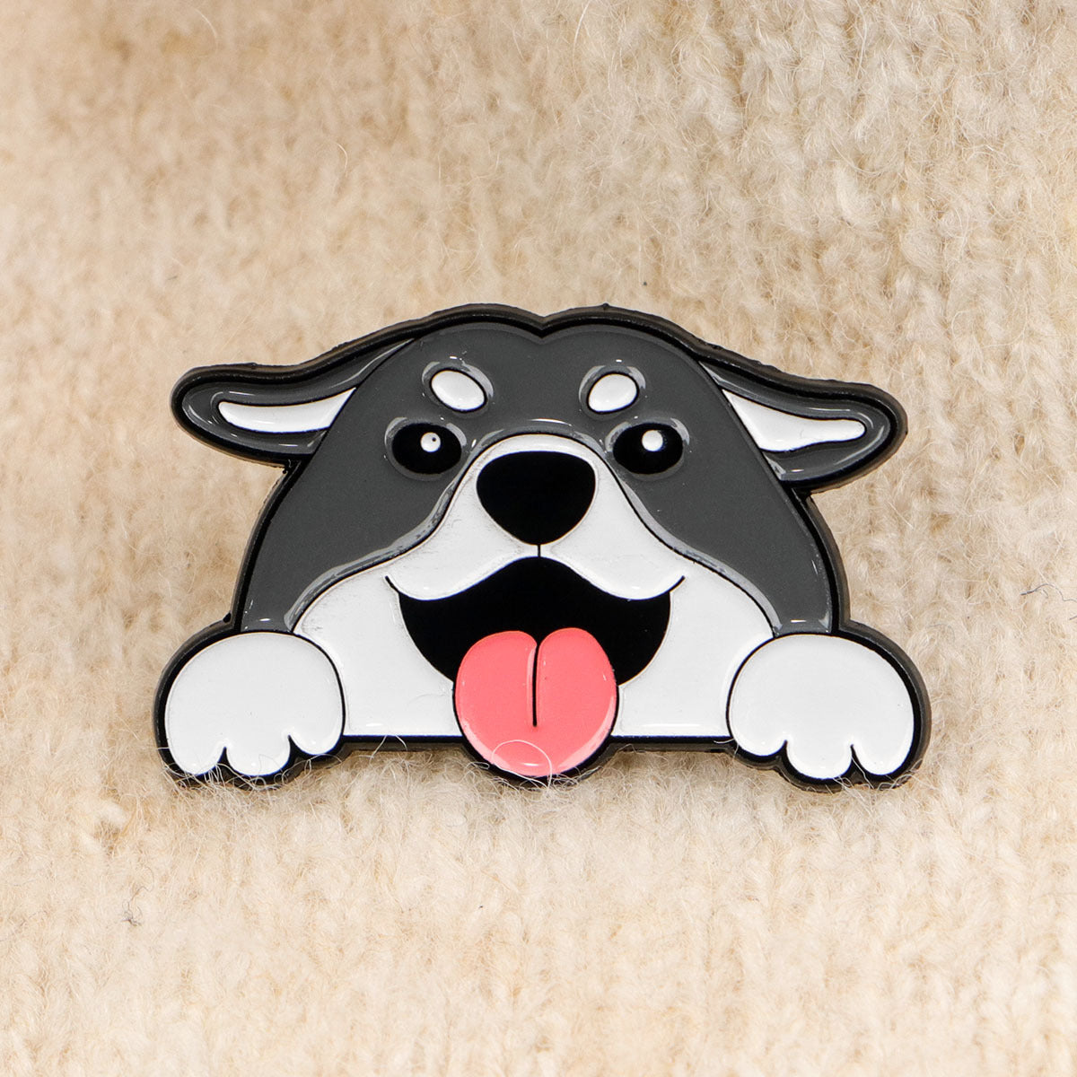 Grey and white dog enamel pin