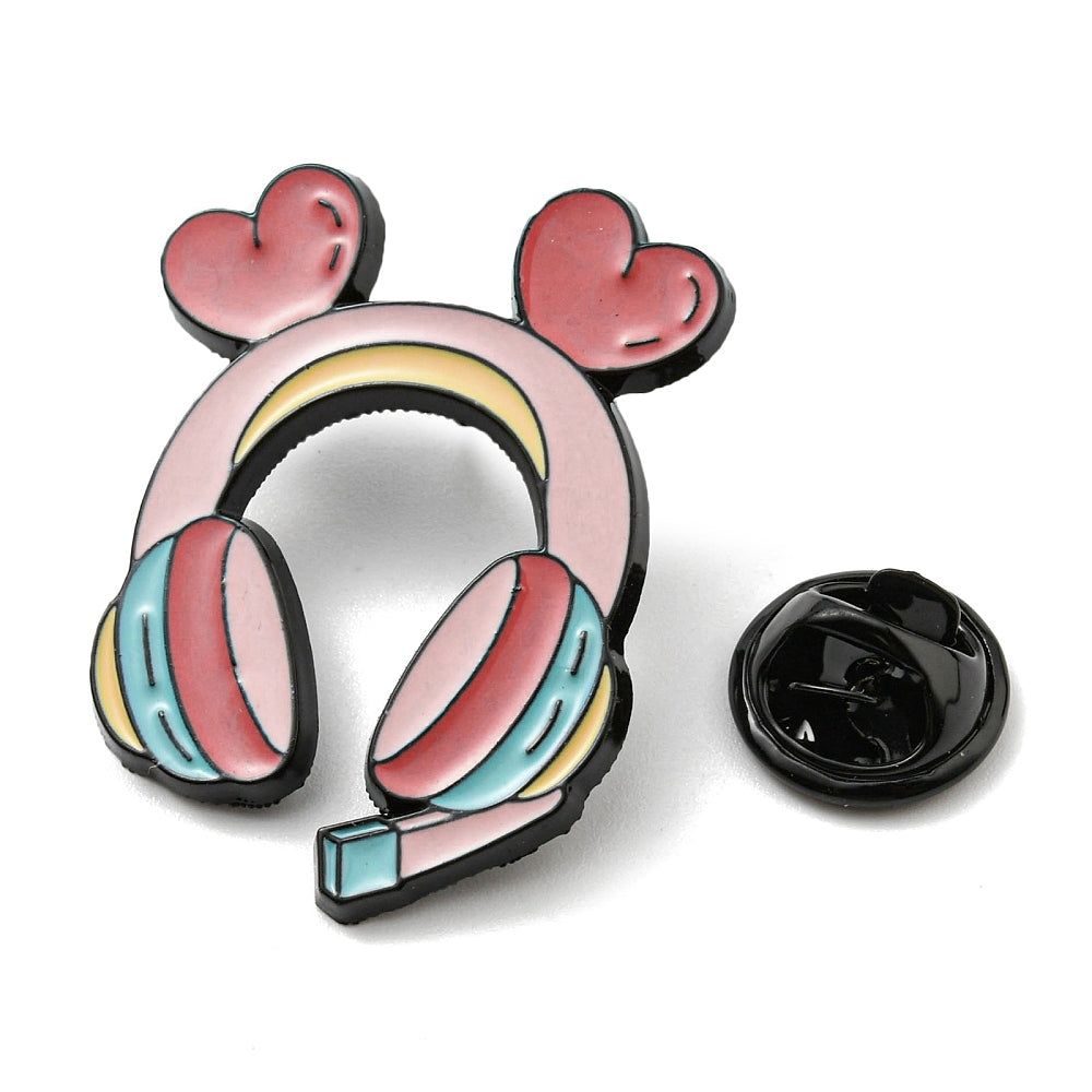 Gamer headphones with ears enamel pin