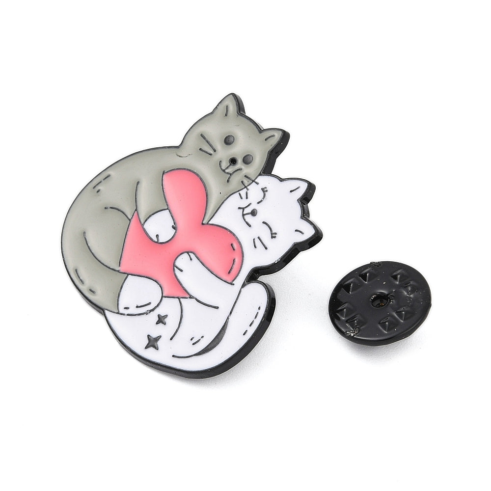 Hugging cats enamel pin