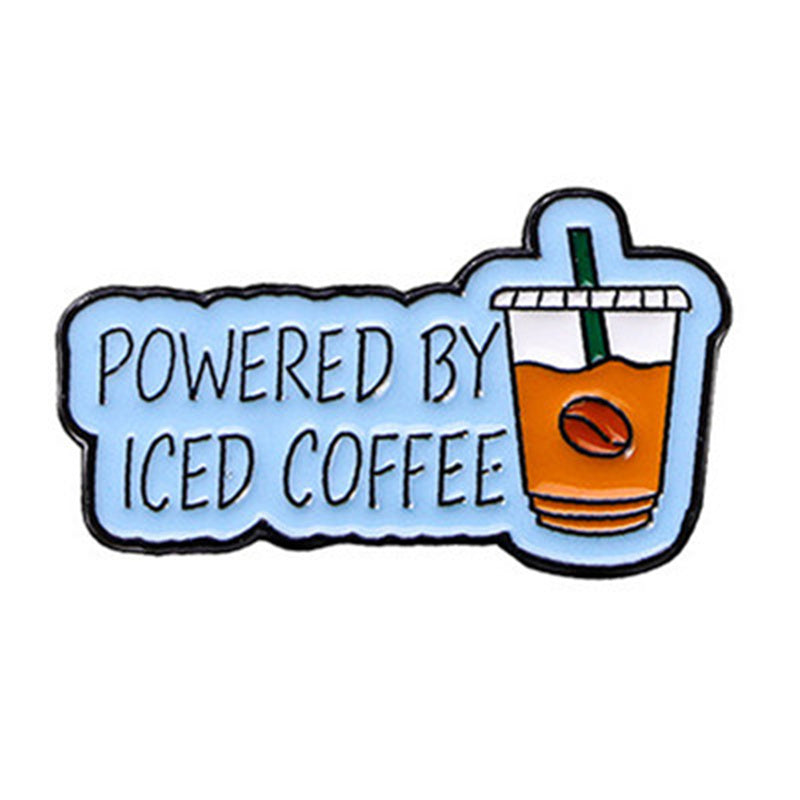 'Powered by iced coffee' enamel pin