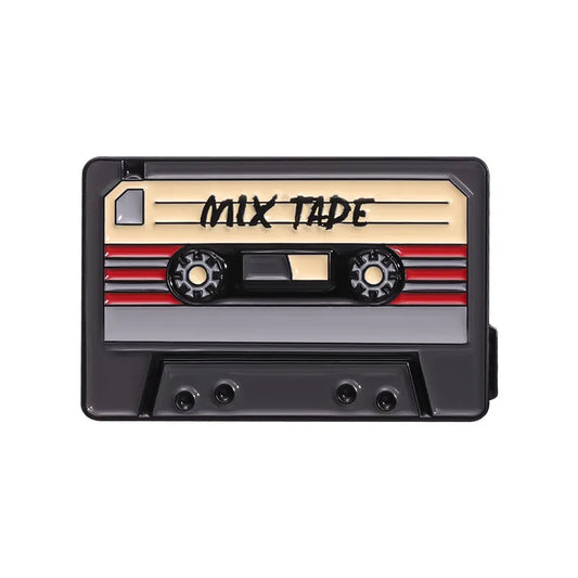 Cassette tape with 'mix tape' enamel pin