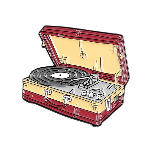 Portable record player enamel pin