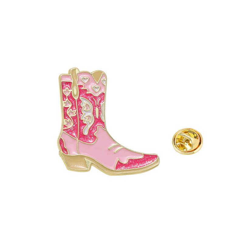 Pink cowgirl boot enamel pin