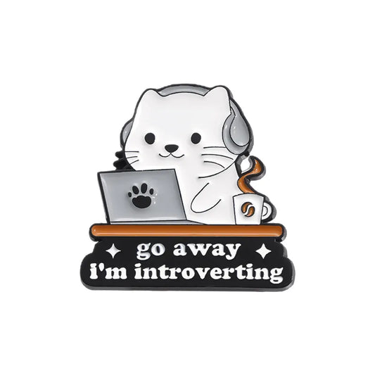 'Go away i'm introverting' cat enamel pin