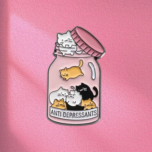 'Anti depressants' cats enamel pin