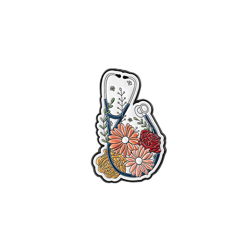 Stethoscope flowers enamel pin