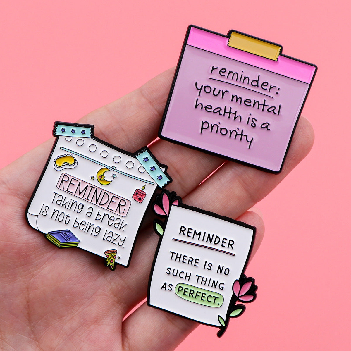 'Reminder: There is no such things as perfect' enamel pin