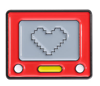 Red drawing tech pad with a love heart enamel pin