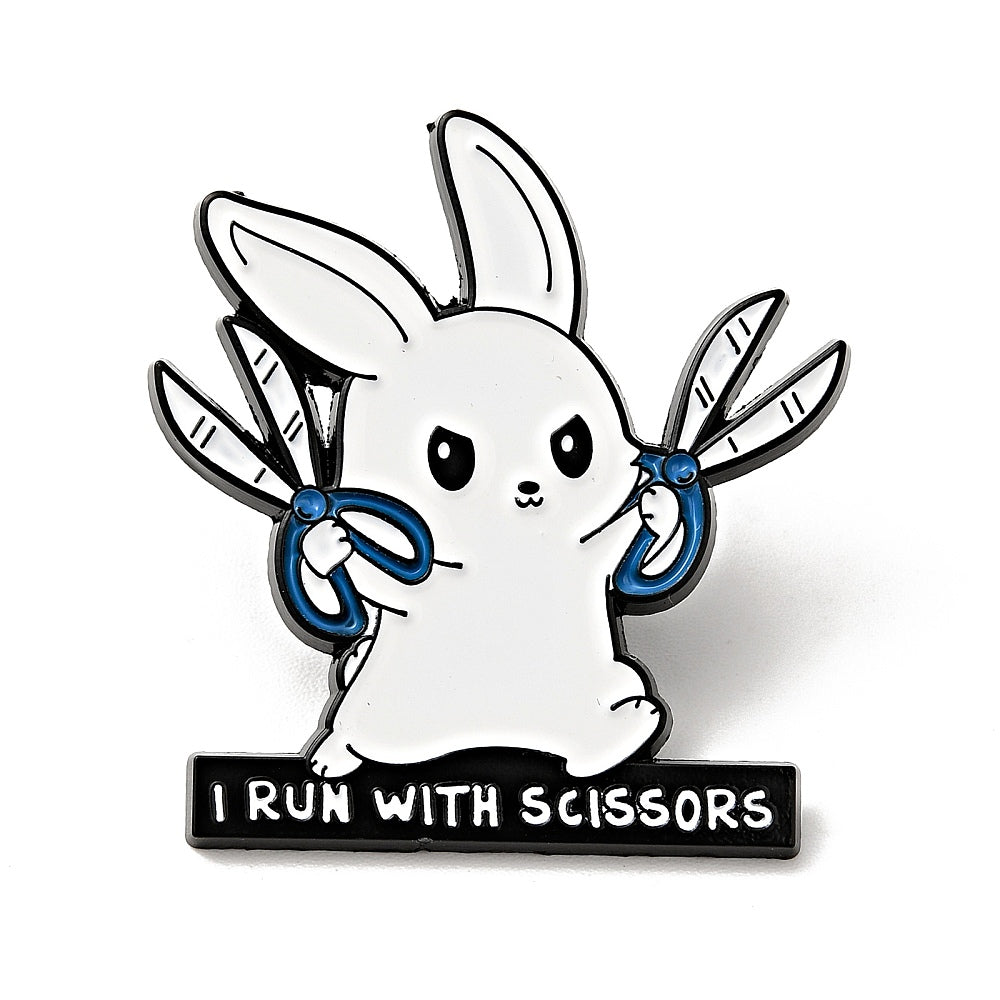 Rabbit 'I run with scissors' enamel pin