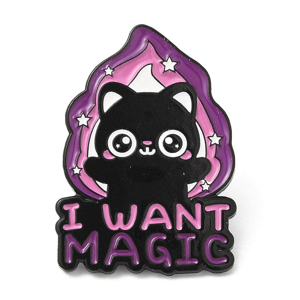 Black cat 'I want magic' enamel pin