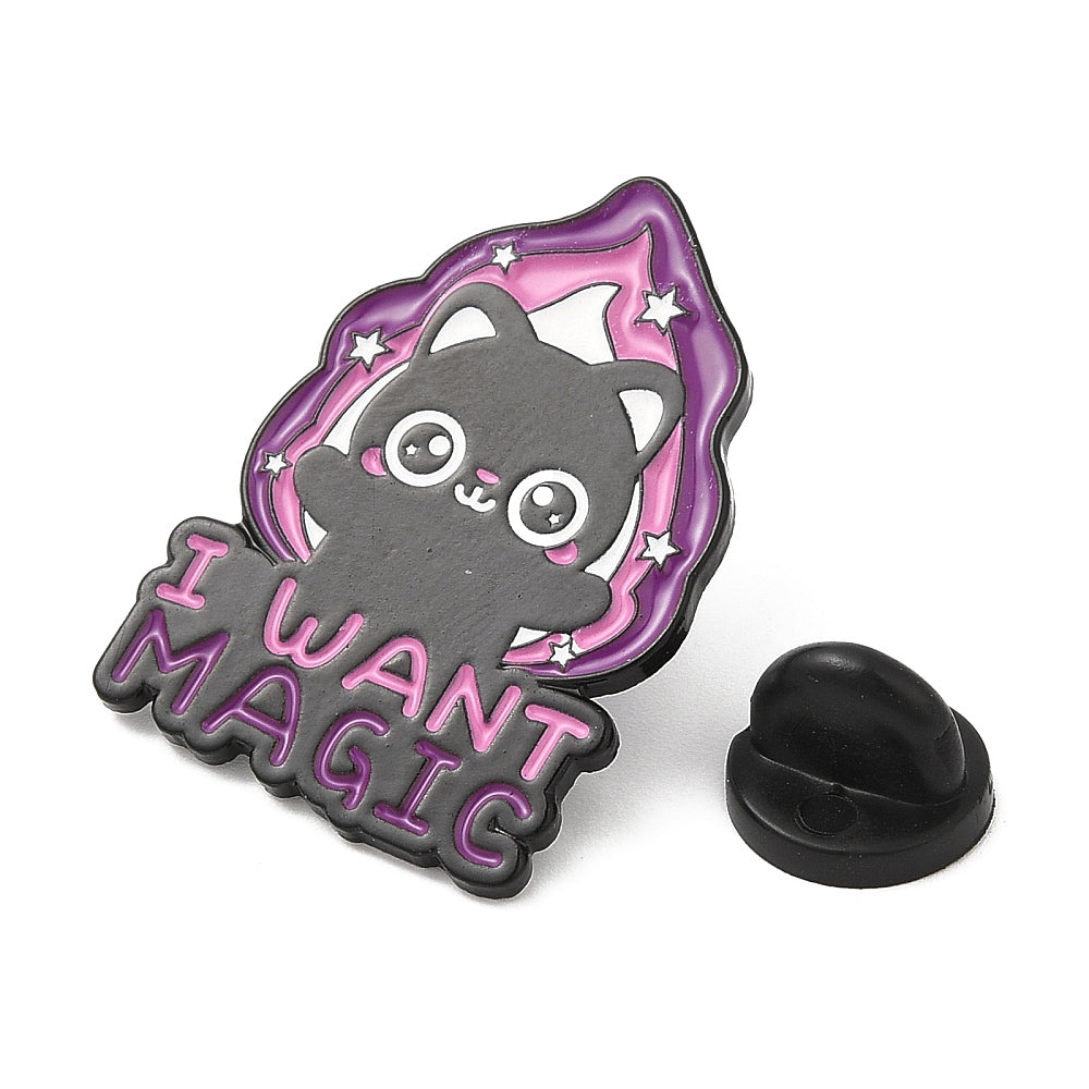 Black cat 'I want magic' enamel pin