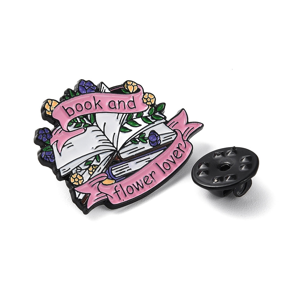 'Book and flower lover' enamel pin