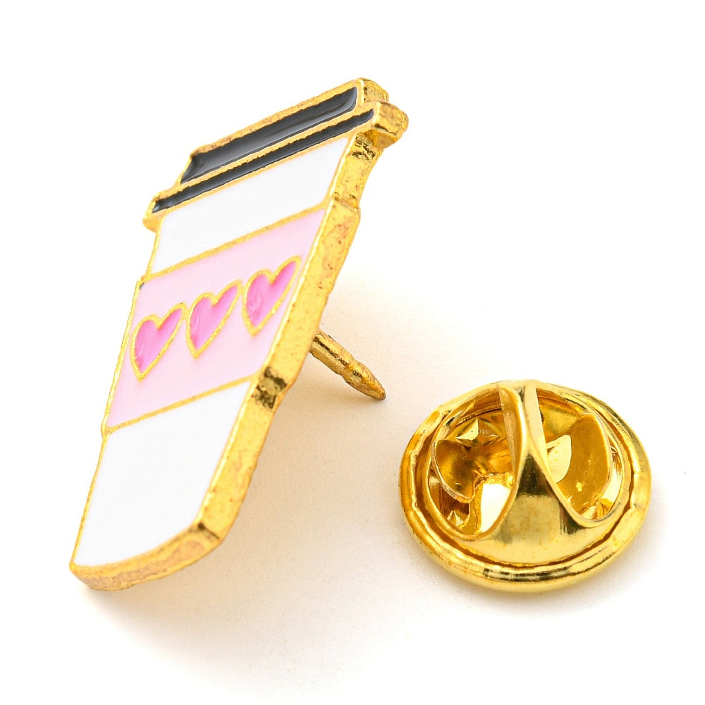 Coffee cup love hearts enamel pin