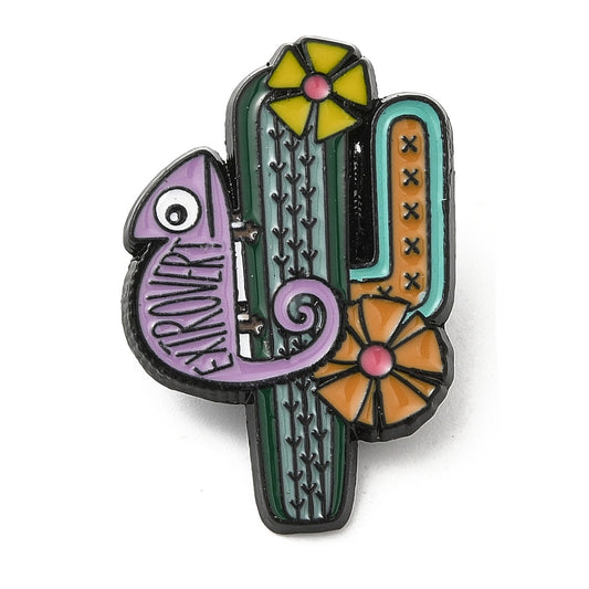 Cactus chameleon enamel pin