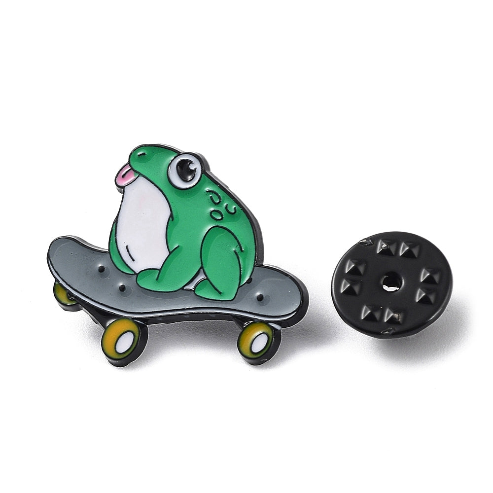 Frog riding skateboard enamel pin