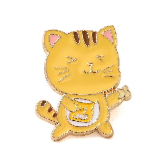 Yellow striped cat enamel pin