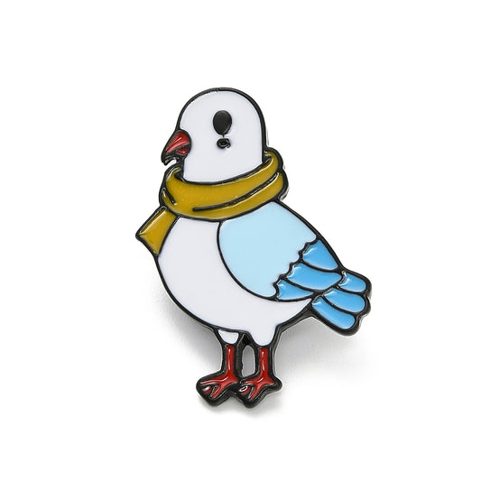 White bird with scarf enamel pin