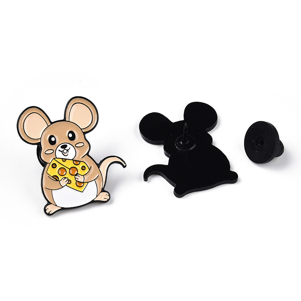 Brown mouse with cheese enamel pin