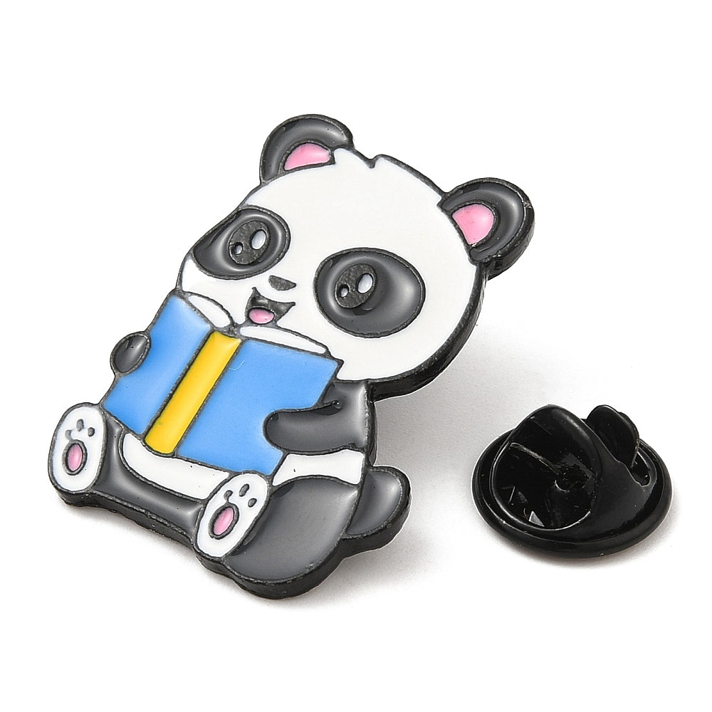 Panda reading a book enamel pin