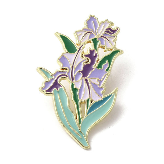 Purple gladiolus flowers enamel pin