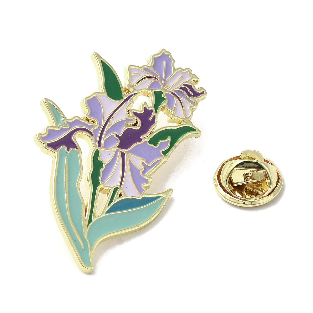 Purple gladiolus flowers enamel pin