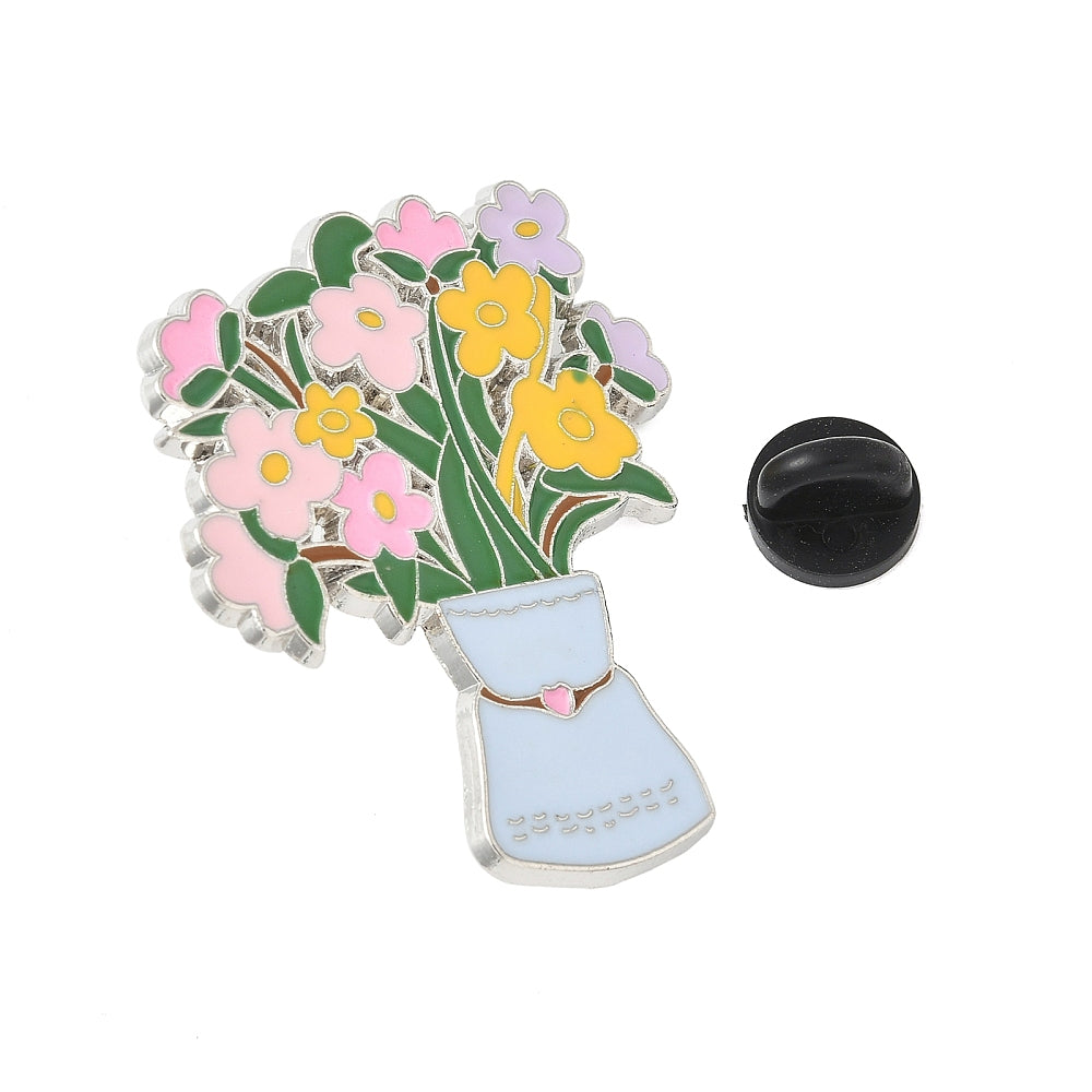 Flower bouquet vase enamel pin