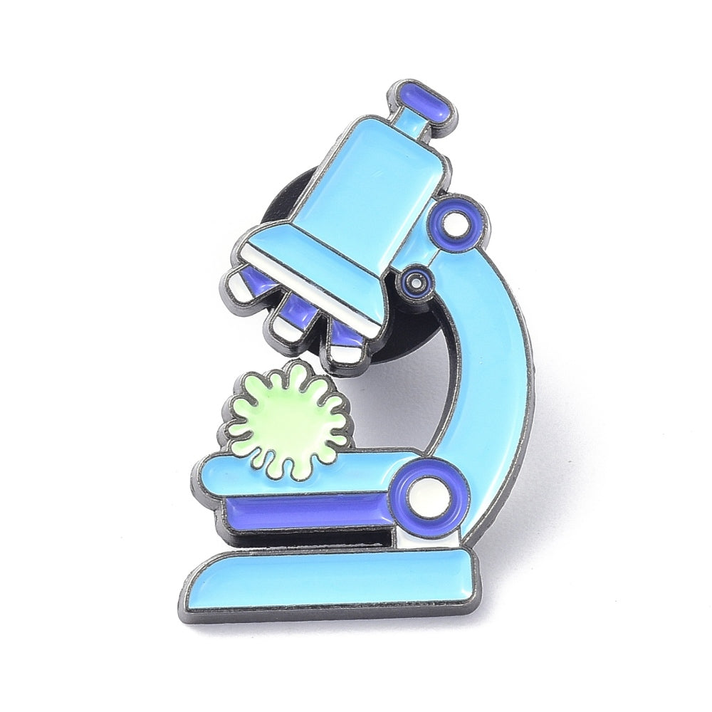 Blue microscope shaped enamel pin – Jelly Metal