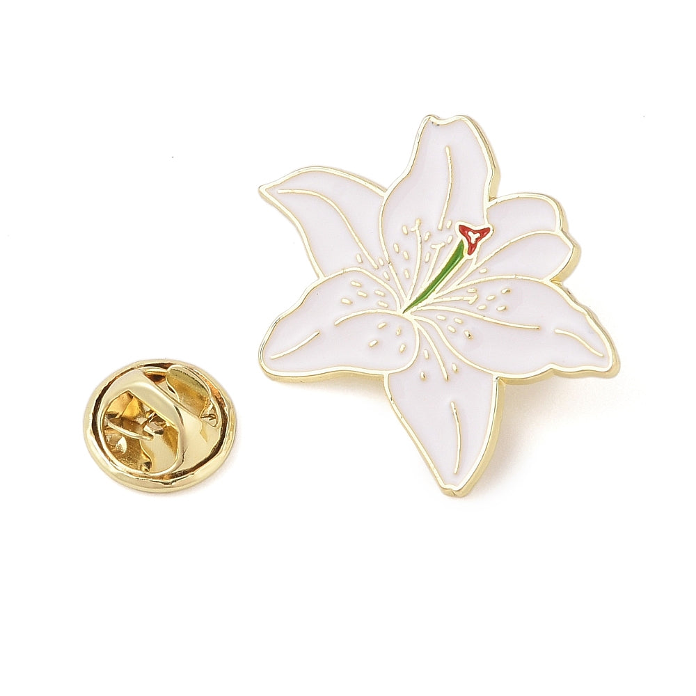 White lily flower enamel pin