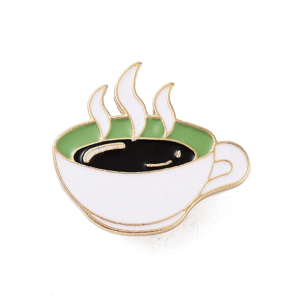 White coffee tea cup enamel pin