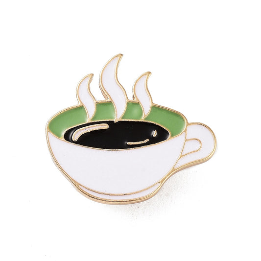 White coffee tea cup enamel pin