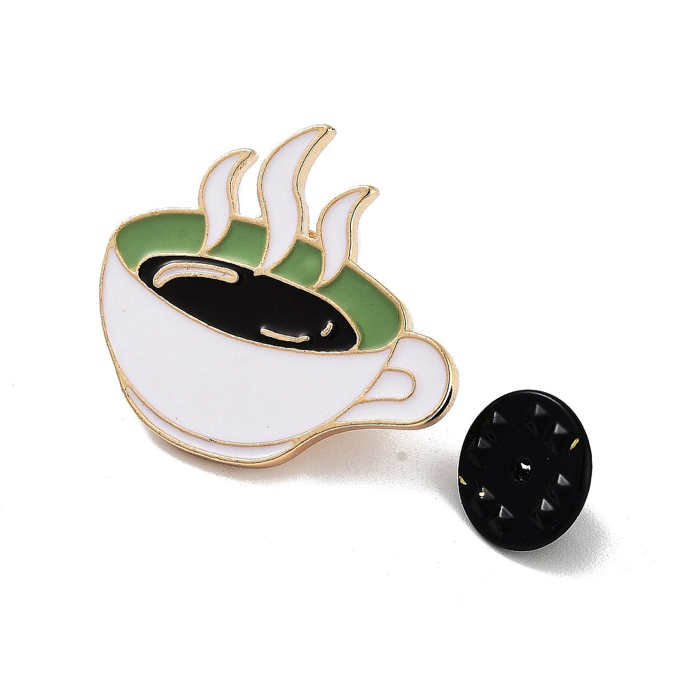 White coffee tea cup enamel pin