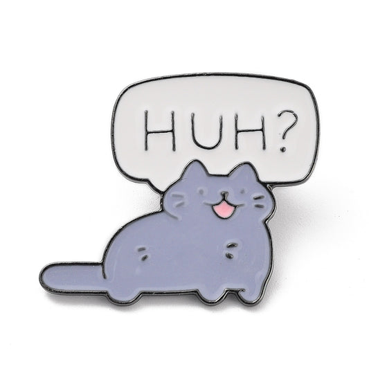 'huh?' cat enamel pin
