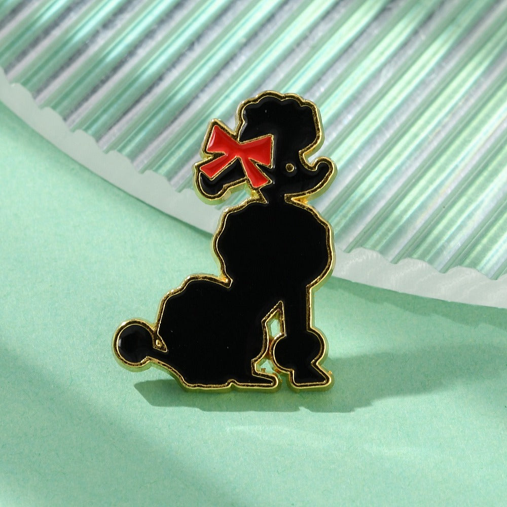 Black poodle enamel pin