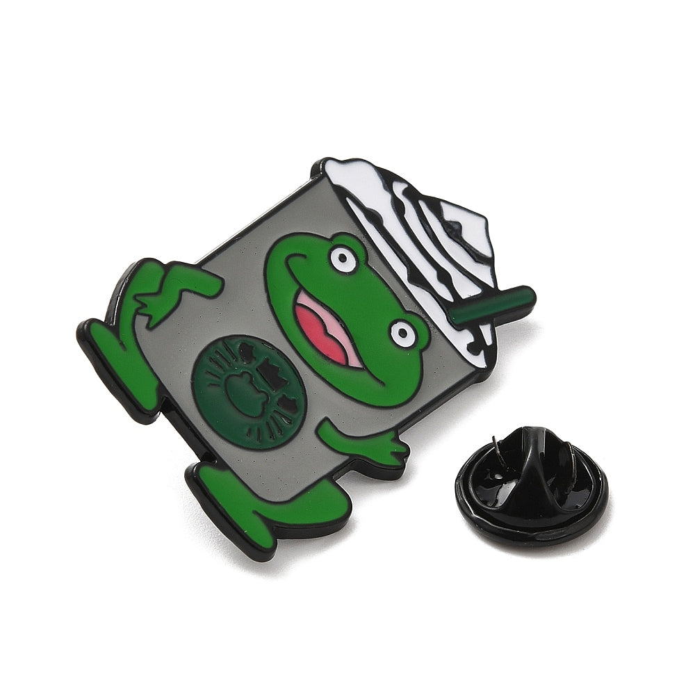 Frog cream drink enamel pin