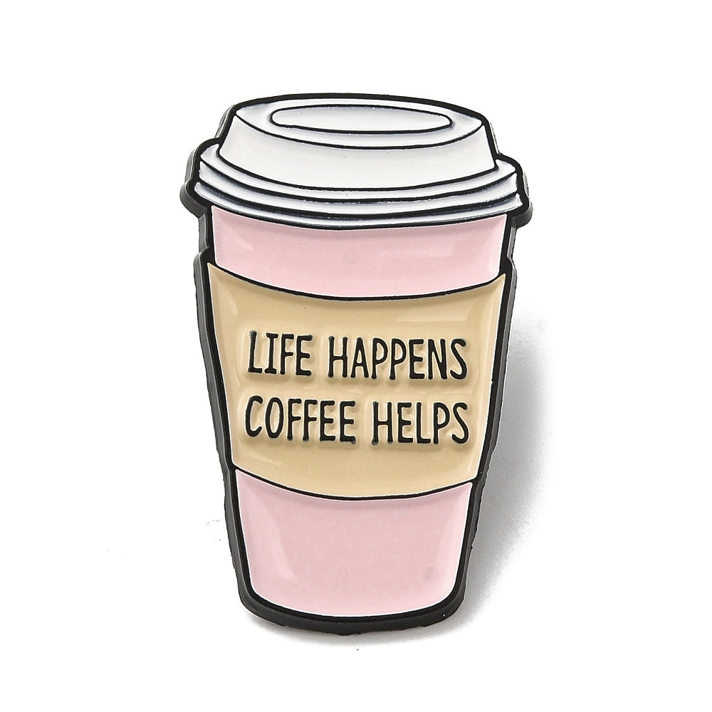 'Life happens coffee helps' enamel pin
