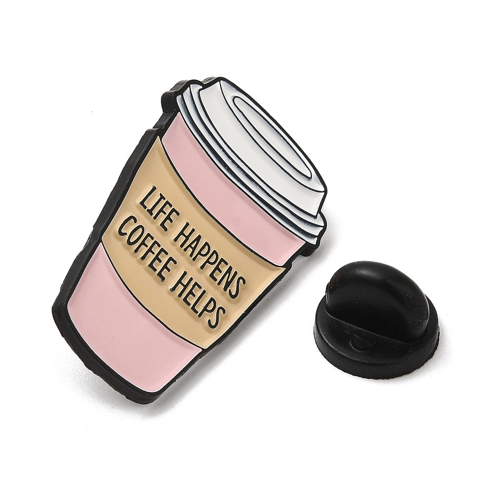 'Life happens coffee helps' enamel pin