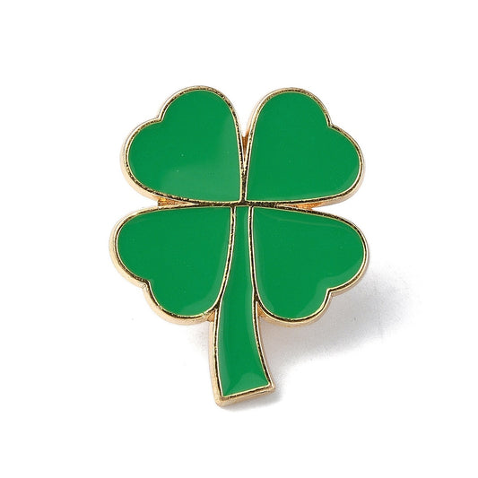 Green four leaf clover enamel pin