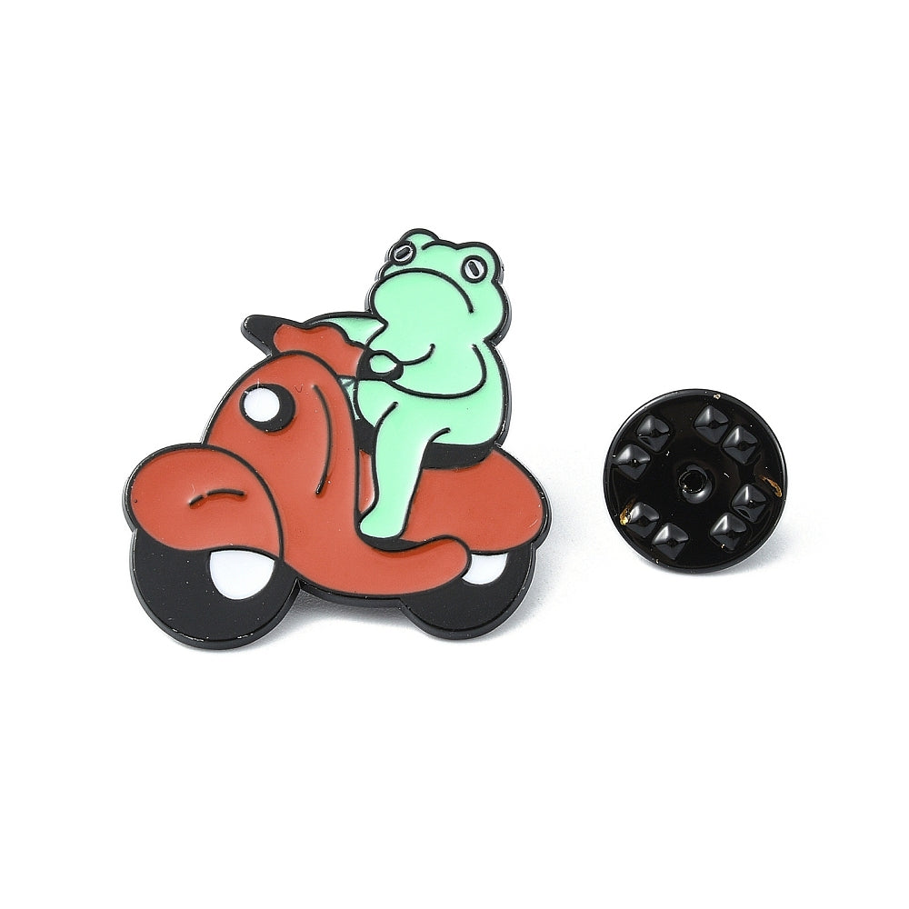 Frog riding moped enamel pin