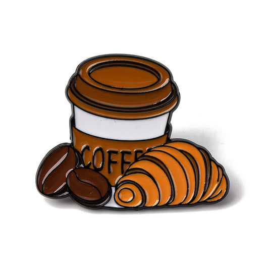 Coffee and croissant enamel pin