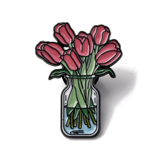 Red tulip bouquet enamel pin
