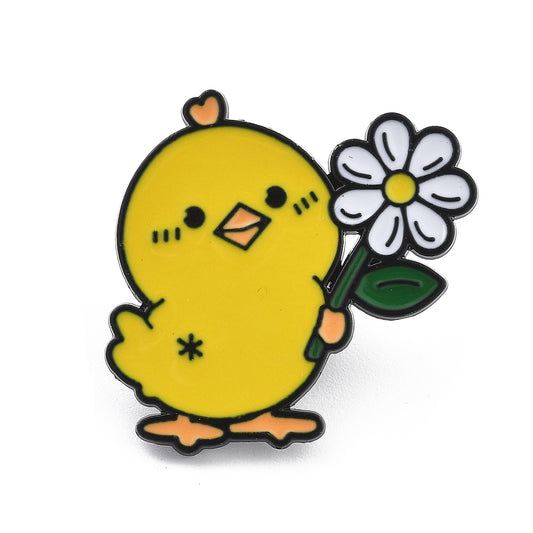 Chick with flower enamel pin