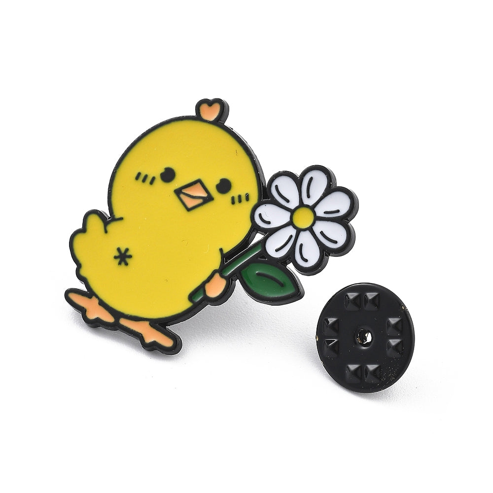 Chick with flower enamel pin