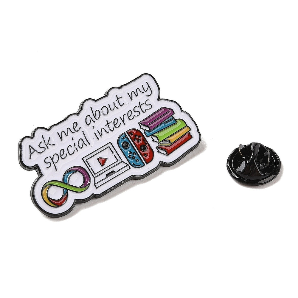 'Ask me about my special interests' enamel pin