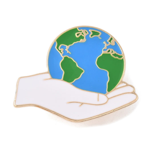 World globe hand enamel pin