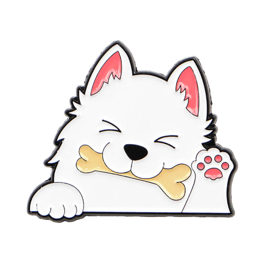 White dog enamel pin