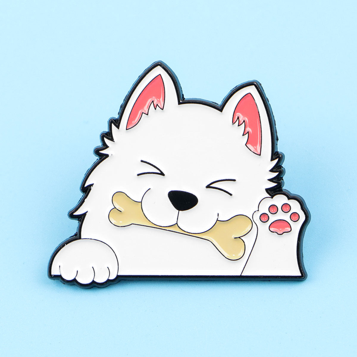 White dog enamel pin