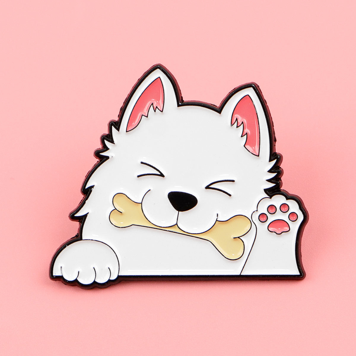 White dog enamel pin
