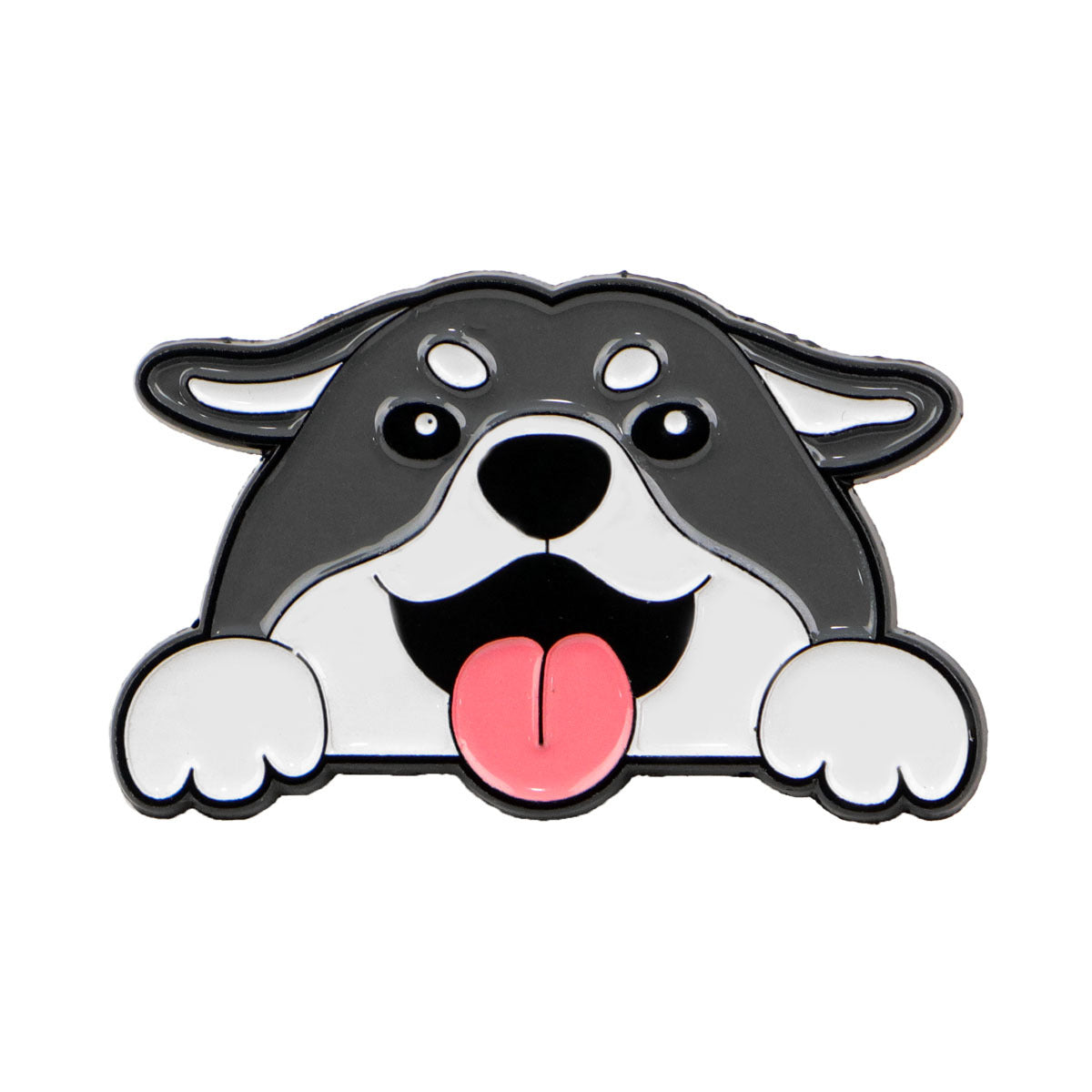 Grey and white dog enamel pin