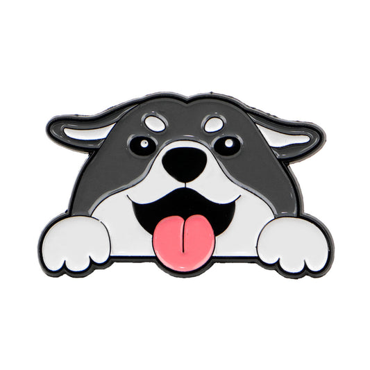 Grey and white dog enamel pin